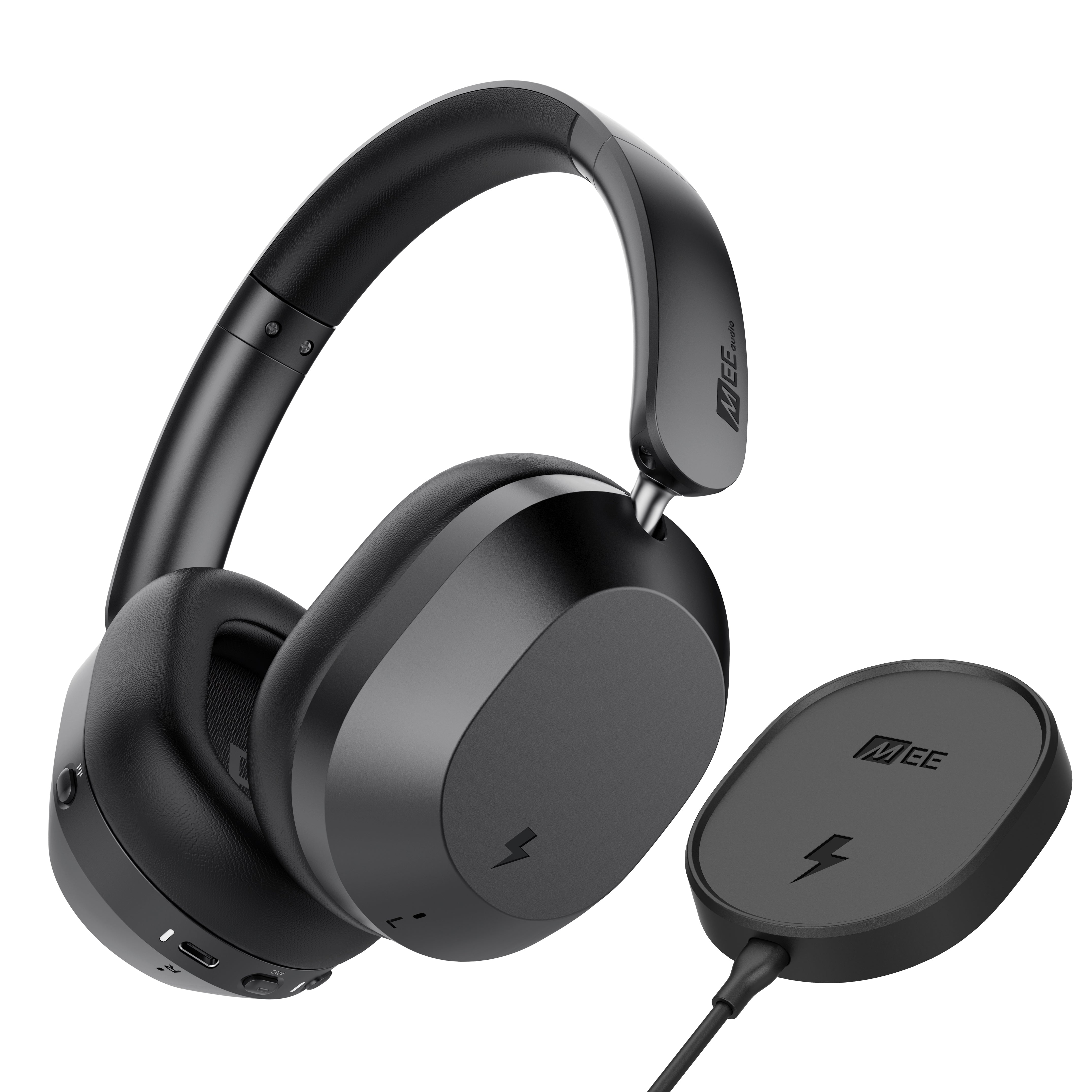 Matrix Cinema 3D headphones on a matching wireless charging pad