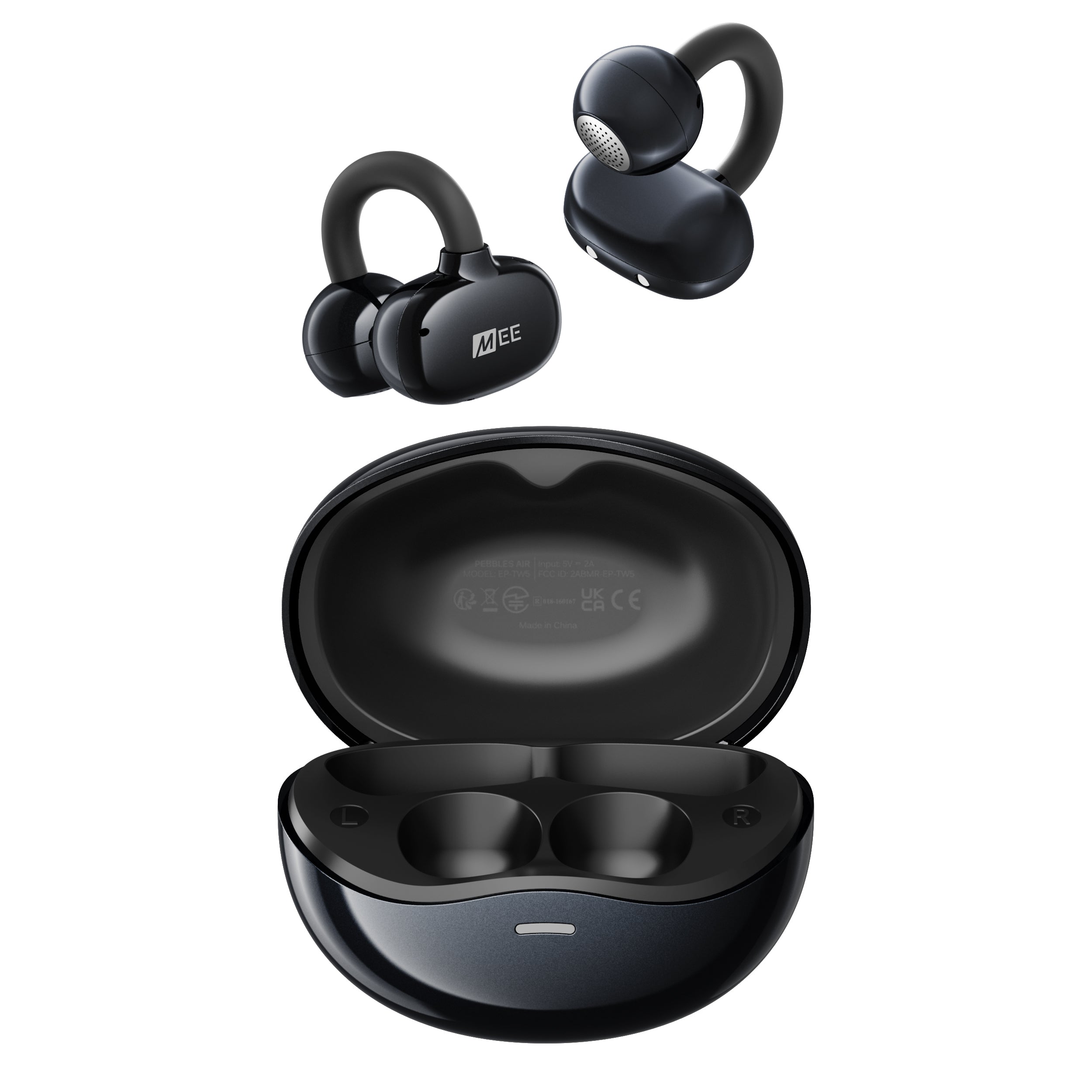 Pebbles Air open ear clip truly wireless earbuds with charging case
